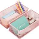 Annova Mesh Stackable Drawer Cabinet and Shelf Organizer Bins Storage Basket School Office Supply Holder Tray- Set of 2 (Light Pink, 3x6x2 Inch)
