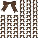 Meseey 50 Pcs 3 Inches Grosgrain Ribbon Twist Tie Bows Brown Pretied Bows Premade Craft Bows for Treat Bags Gift Wrapping Basket Wedding Baby Shower Brithday Valentine's Day Christmas Party (Brown)