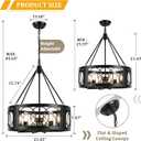 Modern Farmhouse Chandelier, 6-Light Black Chandeliers for Dining Room, 21.6'' Rustic Adjustable Pendant Lights Drum Light Fixture for Entryway Living Room Foyer Kitchen Island Bedroom, E26