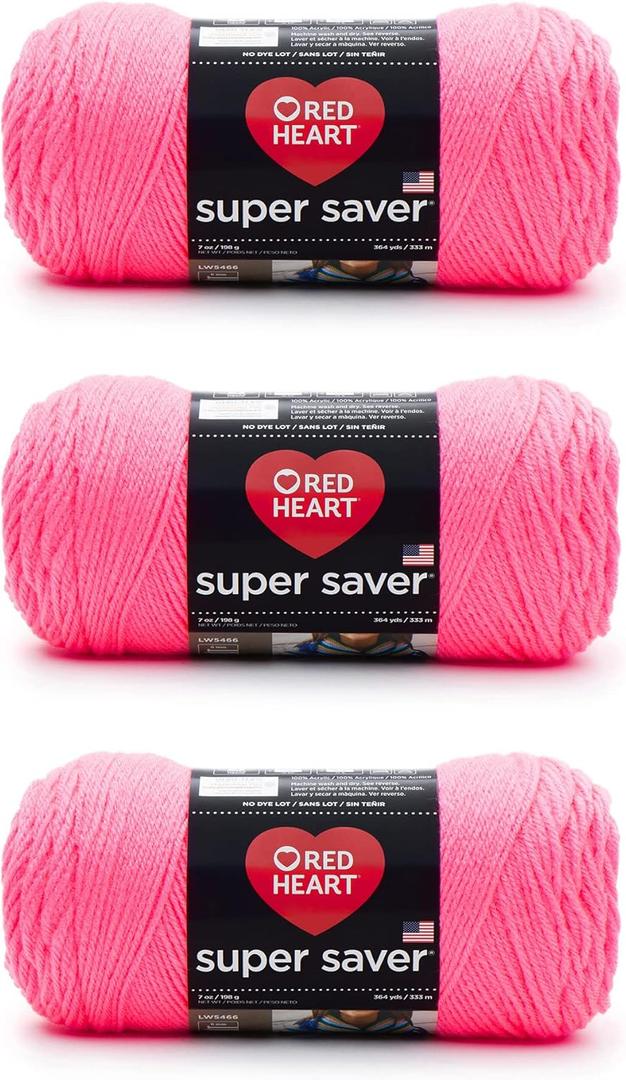 Red Heart Super Saver Pretty N' Pink Yarn - 3 Pack of 198g/7oz - Acrylic - 4 Medium (Worsted) - 364 Yards - Knitting/Crochet