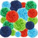 EpiqueOne 20-Piece Tissue Paper Pom Poms Party Decorations Kit - Orange, Blue, Teal, Green & Light Green | Different Sizes - 6", 8", 10", 12" & 14" | Ideal for Birthdays, Bridal or Baby Showers & More, Pack Of 5