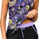 Arolina Tankini Swimsuits for Women Two Piece Athletic Bathing Suits Blouson Tankinis Top with Sporty Pockets Boy Shorts (Medium, Purple Paisley)
