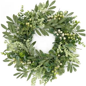 AMF0RESJ Green Eucalyptus Wreaths for Front Door Spring Summer Wreath with Eucalyptus Leaves,Olives Leaves,Mixed Berry for Indoor Outdoor Farmhouse Home Porch Wall Window Festival Wedding Decor