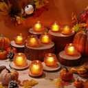 Mumufy 24 Pcs Thanksgiving Glass Votive Candle Holders Orange Pumpkin Tealights Candle Holder for Halloween Fall Table Centerpieces Wedding Birthday Anniversary Parties Decorations for Home
