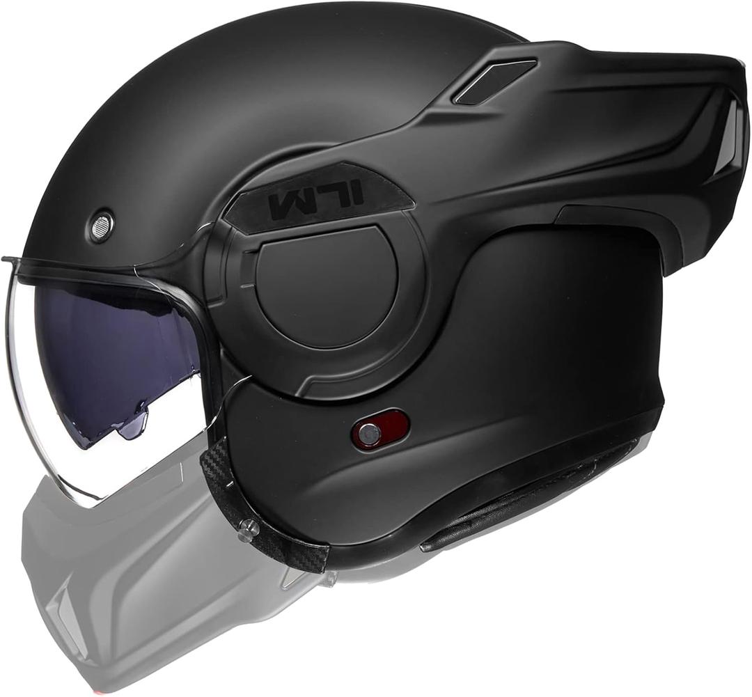 ILM Vintage Full Face Modular Motorcycle Helmet for Adults Men ATV UTV Snowmobile with 180 Reversible Chin Guard DOT ILM-B707(Matte Black, L)