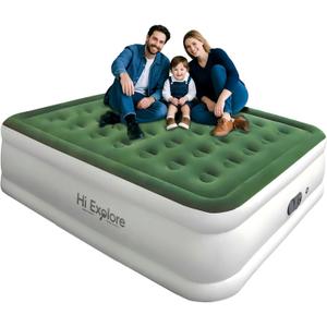 Air Mattress Queen with Built in Pump Raised, with Comfort Plush, Portable Air Bed for Home, Guests, Camping,(Green, 22 Height)
