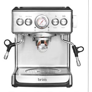 brim 19 Bar Espresso Machine, Fast Heating Cappuccino, Americano, Latte and Espresso Maker, Milk Steamer and Frother, Removable Parts for Easy Cleaning, Stainless Steel with Wood Accents