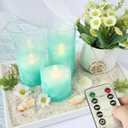 Crystal Club Flickering Flameless Candles with Timer, Real Wax Glass Effect Sandblast Candles, Battery Operated Ocean Theme LED Candles with Remote for Bathroom, Bedroom, Table Decoration