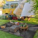 GENIMO Outdoor Rug 9' x 12' Waterproof for Patios Clearance, Reversible Outdoor Plastic Straw Camping Rug Carpet, Large Area Rugs Mats for RV, Camper, Deck, Balcony, Porch, Beach, Picnic, Black&Grey