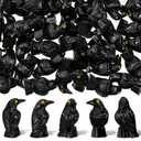 Sonwyoung 50 Pcs Miniature Crows Figurines Mini Resin Crows Figures Black Raven Summer Decor Tiny Resin Animals for Halloween Scene Decor