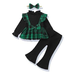 XUANHAO 18 Months Girl Clothes Fall Winter Toddler Girls Clothes 24 Month Cute Christmas Long Sleeve Green Plaid Ruffle Bow Knot Tops Flare Pants Set+Headband 3PCS 18-24 Months Girl Clothing