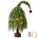 Tabletop Artificial Christmas Tree with Wooden Base-18Inch Real Touch Norfolk Pine Christmas Tree Small with Red Bauble,Table Top Xmas Tree for Home Office Party Holiday DIY Desk Decor