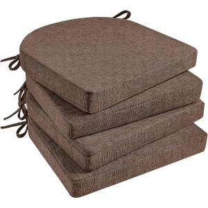 Basic Beyond Chair Cushions for Dining Chairs 4 Pack, Kitchen Chair Cushions with Ties and Non Slip Backing, 16 x 16 inches Chair Pads for Dining Chairs (Brown)
