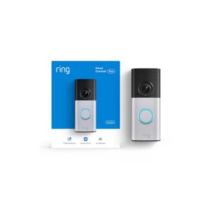 Ring Wired Doorbell Plus (newest model), Home or business security, Retinal 2K with wide-angle video, 4x Enhanced Zoom, and Low-Light Sight, Nickel Silver