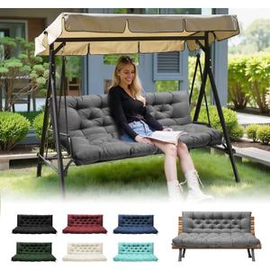 Porch Swing Cushions, Waterproof Outdoor Swing Cushions for Patio Furniture with Backresk, 2-3 Seater Thickened Patio Swing Replacement Cushion 6040" (Grey)