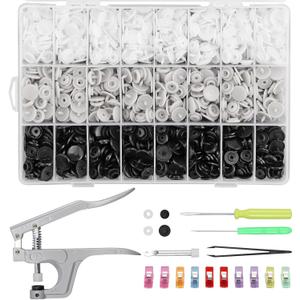 Kamtop Snaps and Snap Pliers Set, 408 Sets T5 Plastic Snap Buttons 3 Color, Snap Fasteners Press Pliers Snaps Starter Setter Tool for Clothes Sewing Bibs Rain Coat DIY Crafting