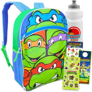 Teenage Mutant Ninja Turtles Backpack for Boys - Bundle with 16 TMNT Backpack, Water Bottle, Stickers, More | TMNT Backpack Kids