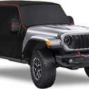 MZS Cab Cover Compatible with Wrangler JK JL 2 Door 2007-2026, 600D Waterproof Wrangler Cover with Mirror Pocket 6 Gust Hook Car Half Cover Windproof Sun Snow Rain Scratch Protection