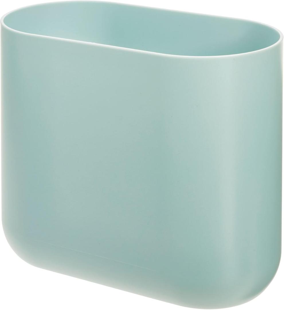 iDesign Small Slim Plastic Bathroom Garbage Can, Garbage Can for Bedroom, Office, Desk, Dorm, Blue (Soft Aqua)