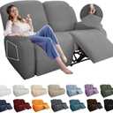 YEMYHOM 6 Pieces Stretch Loveseat Recliner Slipcover Jacquard Recliner Sofa Cover with Side Pocket Fitted Recliner Cover Couch Furniture Protector with Elastic Bottom (Loveseat Recliner, Light Gray)