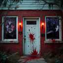 Chanaco Halloween Window Silhouette Decorations Scary Ghost Curtains Courtyard Decor Horror Garage Door Halloween Decoration