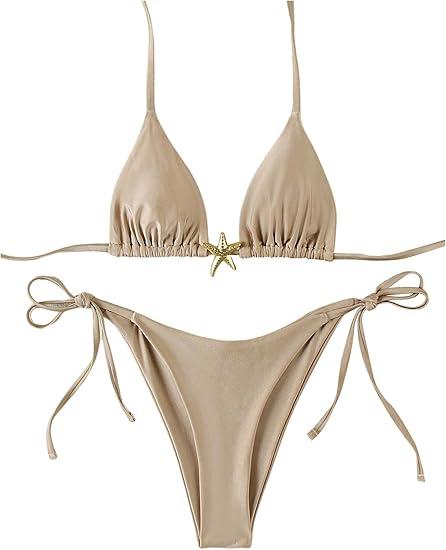 SHENHE Women's Triangle String Bikini Set 2 Piece Halter Swimsuits Starfish Metal Linked Swim Set S