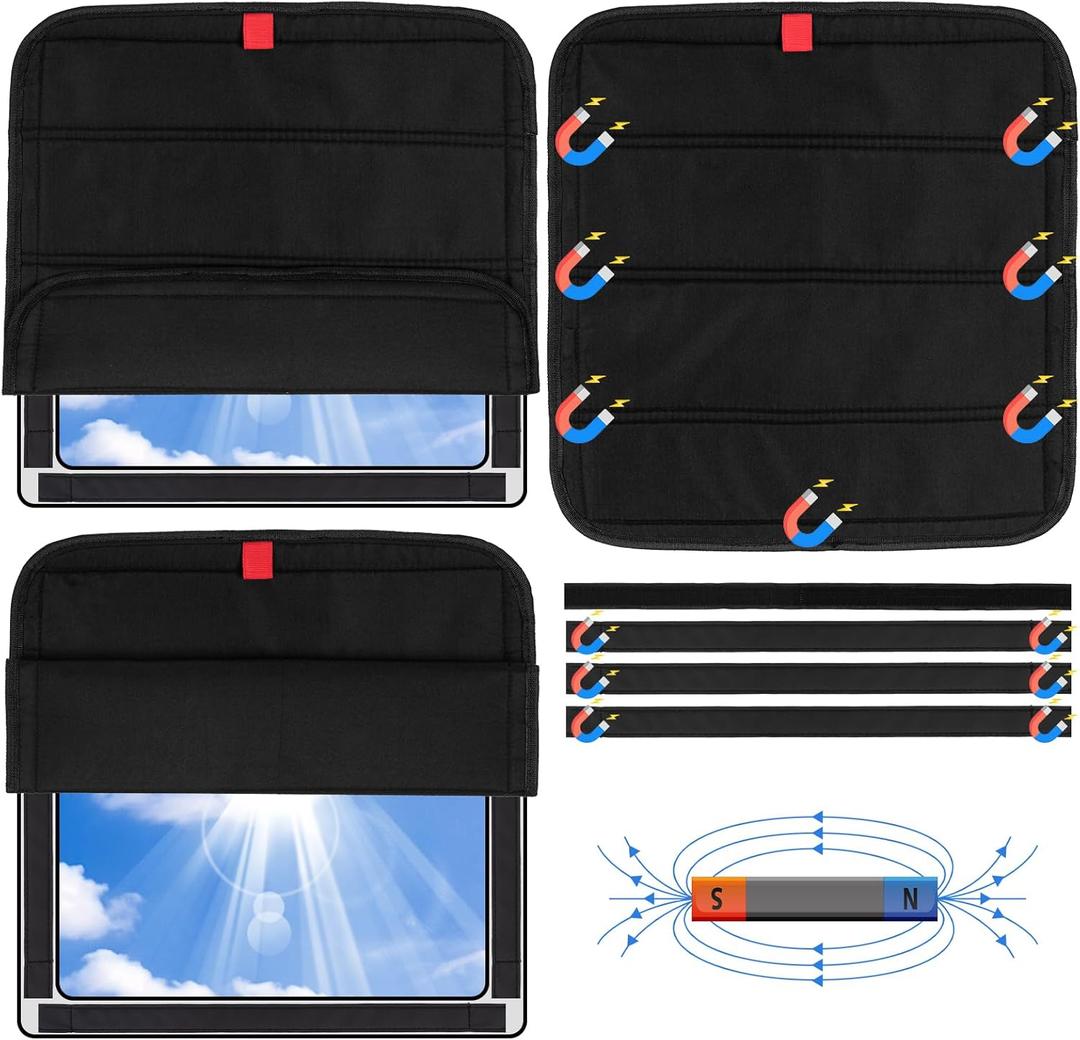 funomo 2 Pcs RV Door Window Shade Cover - Magnetic RV Blackout Window Cover with UV Protection and Privacy Features 16 " x 16 " Foldable Magnet Design, Waterproof Fabric, Reflective Silver Coating