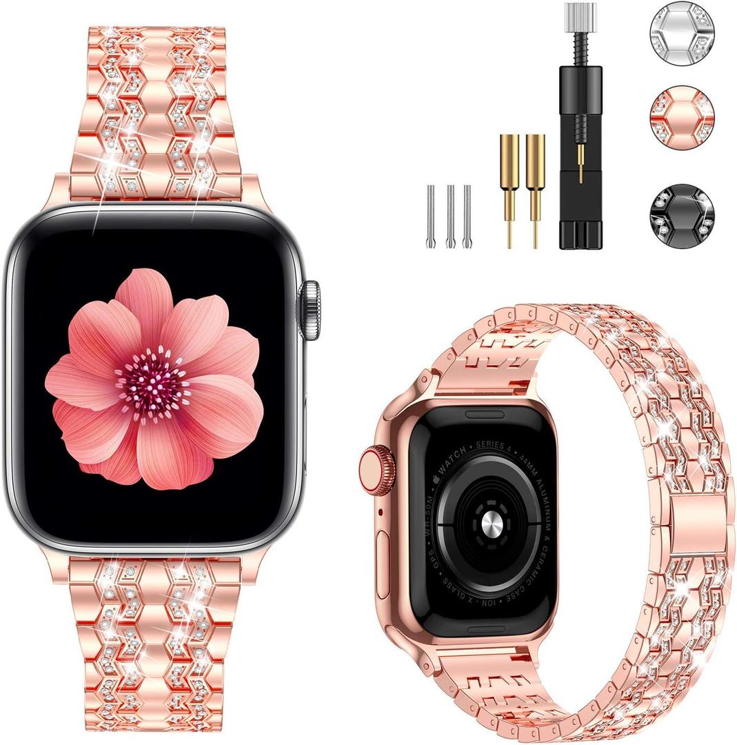 Fitlink Apple Watch Bands Compatible with Apple Watch 42/44 mm Series 7 Series 6, Dressy Bling Metal Adjustable Apple Watch Bands for Apple Watch 7/6/5/4/3/2/1/SE Rose Gold Fitlink Apple Watch Bands Compatible with Apple Watch 42/44 mm Series 7 Series 6, Dressy Bling Metal Adjustable Apple Watch Bands for Apple Watch 7/6/5/4/3/2/1/SE Rose Gold