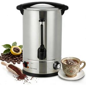 14 L/110 Cups Coffee Urn, Double-Wall Stainless Steel Coffee Maker Hot Water Urn, Large Capacity Hot Coffee Dispenser, Quick Brew, Stays Hot for Buffet Catering Wedding Gathering(Silver)