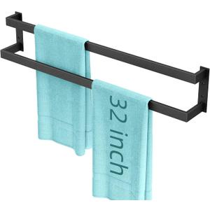 Double Towel Bar, 32Inch Towel Rack for Bathroom, Towel Holder Wall Mounted, Double Towel Rod Towel Rail Hanger for Wall, Kitchen (Matte Black)