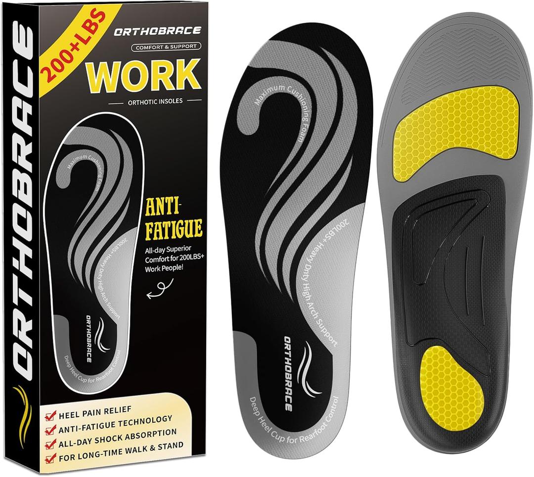 Work Insoles for Standing All Day, 200+lbs Heavy Duty High Arch Support Inserts, Foot Pain Relief for Plantar Fasciitis, Anti Fatigue,Work Boot Shoe Insoles Men Women, Size: M(Men's 8-9/ Women's 9-10)--275mm
