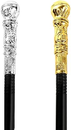 Lucleag 2PCS Gold Walking Cane & Silver Walking Cane, Halloween Party Theme Party Supplies, Halloween King Cosplay Prop Costume Accessories, Halloween Prop Stick Pimp Canes for Adults Kids