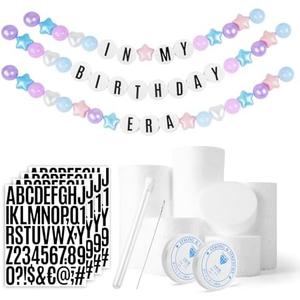 Giant Friendship Bracelet Banner DIY Customizable Birthday Garland with Foam Circles & Plastic Balls for Singer Celebration (Pink Blue Purple)