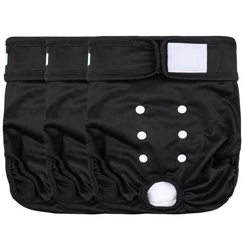 Wegreeco Washable Female Dog Diapers Highly Absorbent Reusable Diapers for Dog in Heat Dog Period Diapers, 3 Pack (Black,Medium)