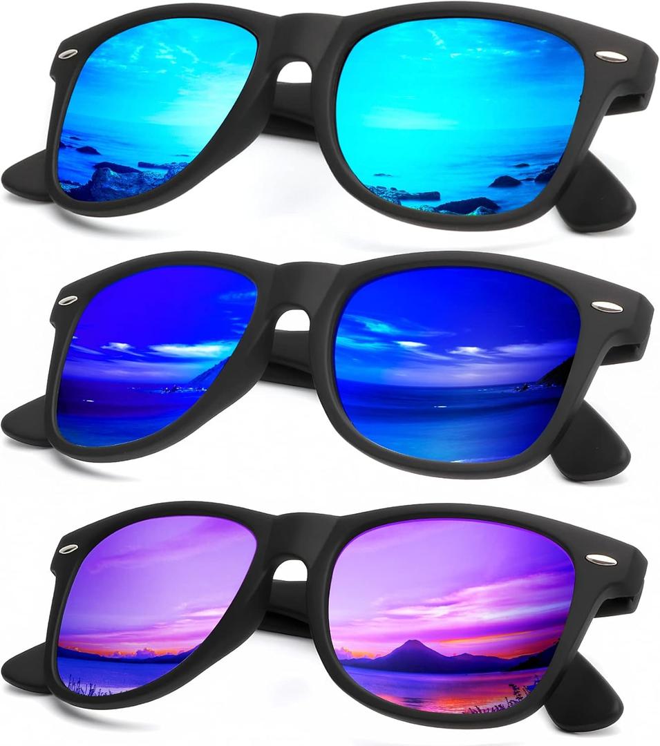 KALIYADI Polarized Sunglasses for Men and Women Matte Finish Sun glasses Color Mirror Lens UV Blocking (3 Pack)