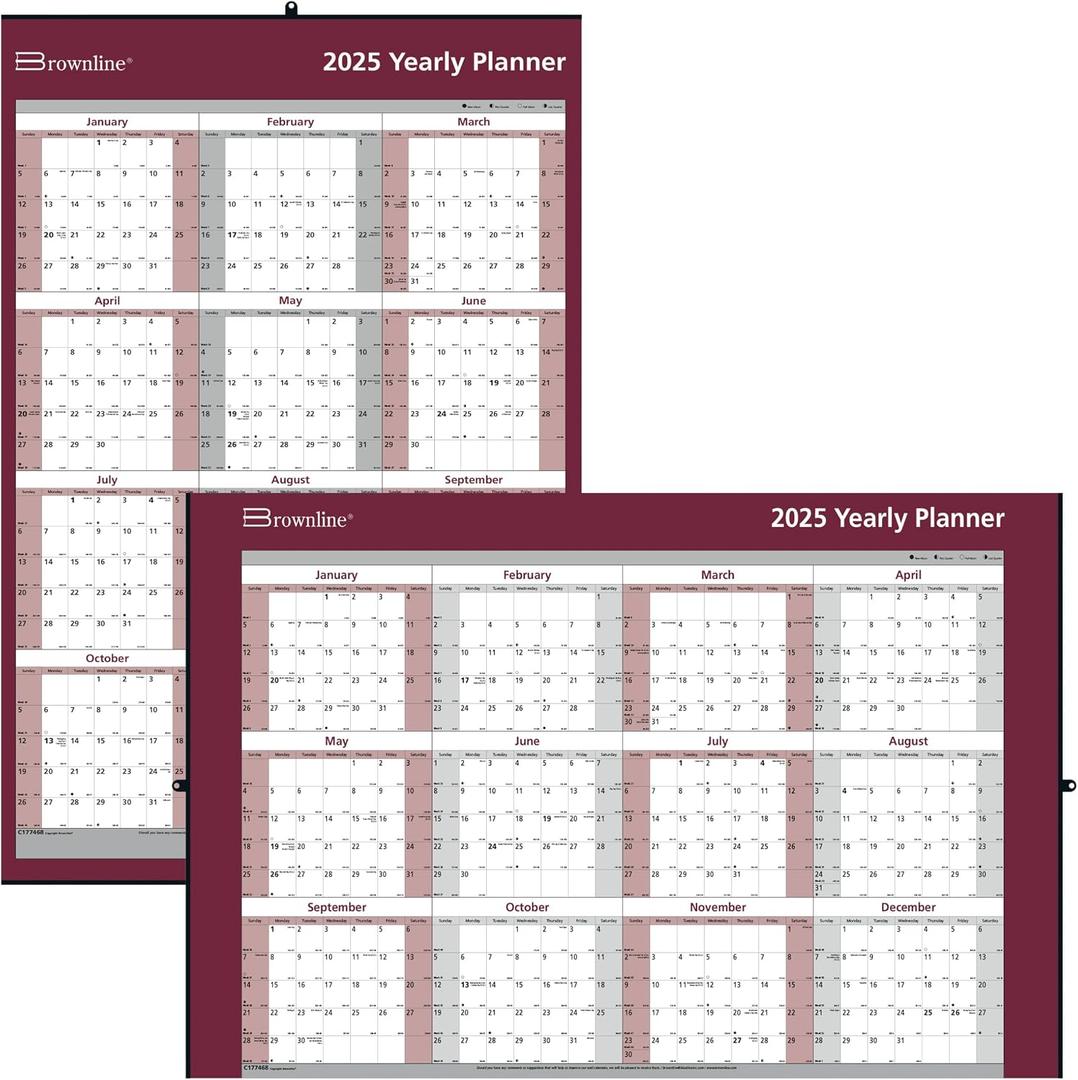 Brownline 2025 Yearly Reversible/Erasable Wall Calendar, 12 Months, January to December, Horizontal/Vertical, 32" x 48", Laminated (C177468-25)