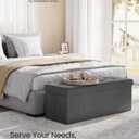 SONGMICS MAZIE Collection - 43 Inches Folding Storage Ottoman Bench, Ottoman Foot Rest, End of Bed Bench, Storage Chest, Load 660 lb, for Living Room, Bedroom, Entryway, Dark Gray ULSF77K, 15"D x 43"W x 15"H