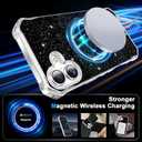 TEECOVER for iPhone 16 Case 6.1-Inch, [Clear Wavy Border][Sparkly Glitters][Fit for MagSafe] Shockproof Cute Slim Fit Magnetic Phone Case for Women & Girls - Black