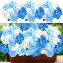 Suncalla Blue and White 6 Bundles Hydrangea Artificial Flowers Bulk 30 Heads 20'' Faux Fake Hydrangea for Spring Graves Easter Decor Porch Indoor Outdoor Home Garden Wedding Table Centerpieces