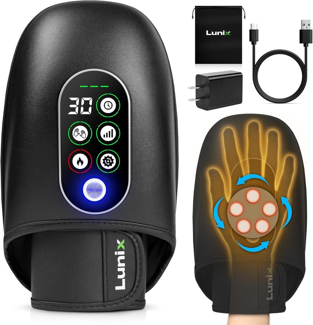 Lunix LX31 FSA Rolling Hand Massager, Heat + Compression + Kneading, Smart Memory, Cordless Rechargeable, Charcoal Black