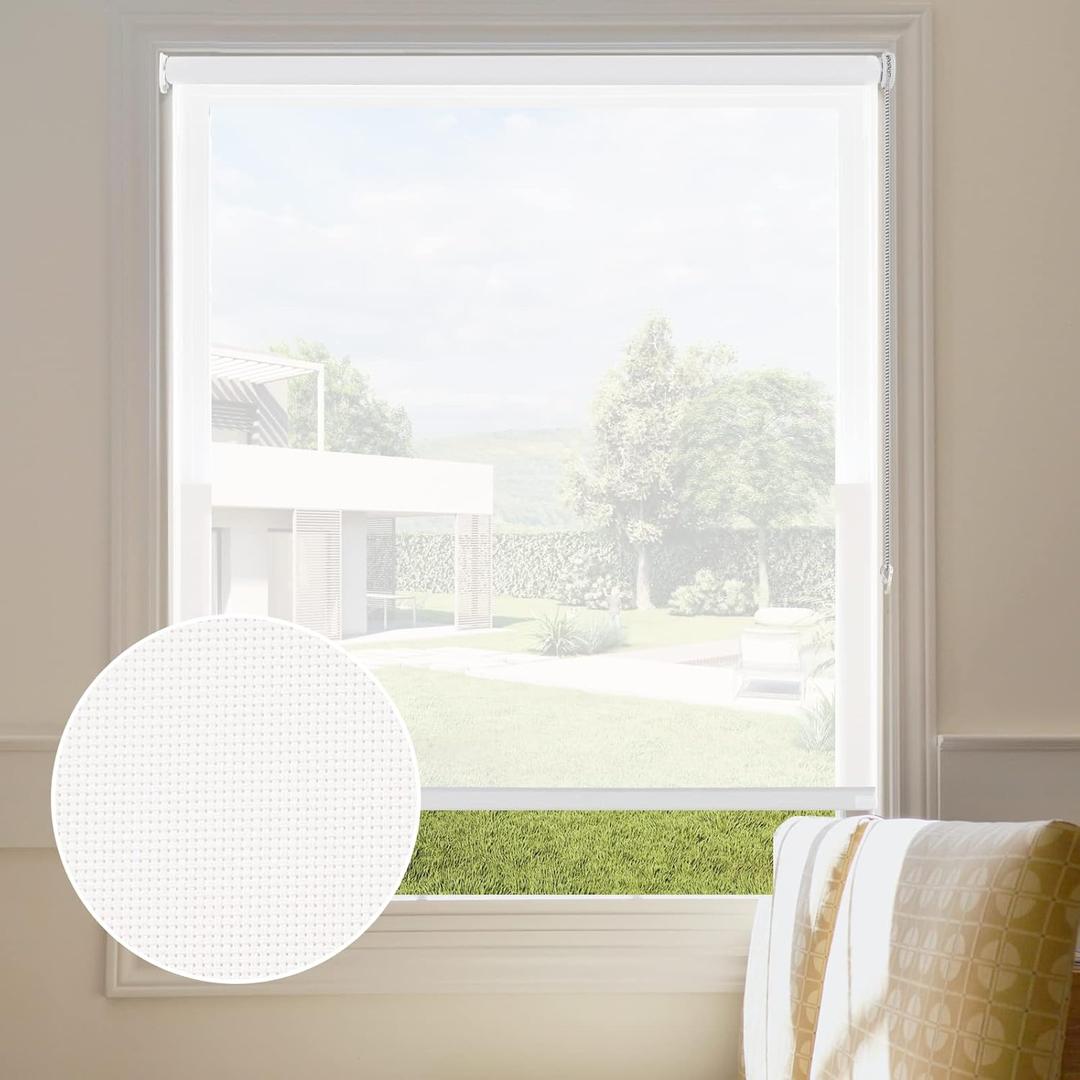 Persilux Solar Roller Shades Blinds for Windows (23" W x 72" H, Off White) Flame Retardant, Light Filtering UV Protection Custom Sheer Shades for Indoor Windows, Easy to Install