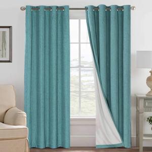 H.VERSAILTEX Linen Blackout Curtains 108 Inches Long 100% Absolutely Blackout Thermal Insulated Textured Linen Look Curtain Draperies Anti-Rust Grommet, Energy Saving with White Liner, 2 Panels, Teal