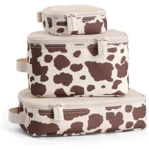 Itzy Ritzy Packing Cubes for Travel Packing Organizers – Each Travel Cube Features a Mesh Top, Double Zippers and a Fabric Handle (Cow Print)