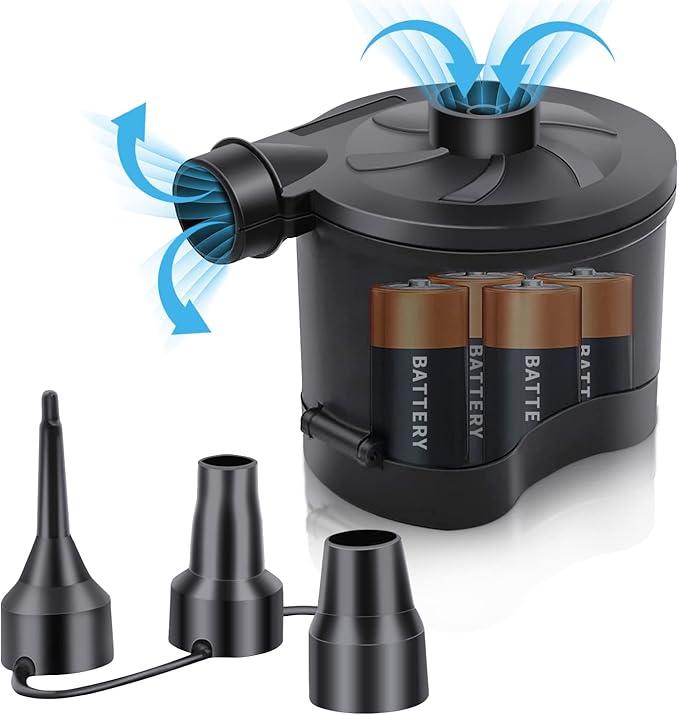 3T6B Electric Air Pump for Inflatables, Battery Powered Wireless Air Pump for Mattress with 3 Nozzles, Quick-Fill Blower Inflator/Deflator for Outdoor Camping, Air Mattress, Inflatable Couch, Pool Toy