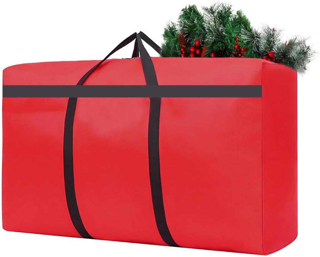 HikooLSS Small Christmas Tree Storage Bag  Heavy Duty Reusable 600D Oxford Fabric Xmas Tree Bag/Container/Holder for Short Artificial Christmas Tree(39" X 12" X 24") Red Red-Blank, Fit 4 Ft