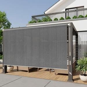 HENG FENG Outdoor Cordless Roller Shade 8'(W) x8'(H) Roll up Blinds Outside 95% UV Protection Shade Cloth for Porch Gazebo Backyard,Dark Grey