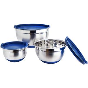 ARC Stackable Stainless Steel Mixing Bowl with Airtight Lids Set of 3, Kitchen Mixing Bowl for Baking, Metal Mixing Bowls with Non-Slip Silicone Bottom, Cooking bowls for kitchen Prep.