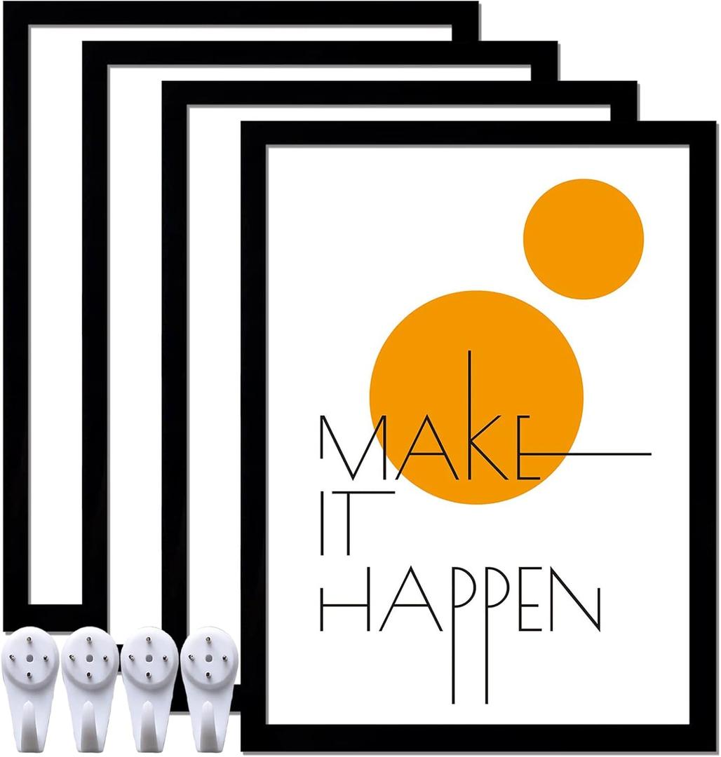 18x24 Picture Frame Set of 4, Black 18 x 24 Frame High Transparent Wall Gallery Poster Canvas Photo Frames for 18 by 24 inches