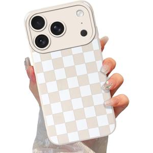 Cute Checkered Case for iPhone 17 Pro max 6.9'', Aesthetic Checkerboard Lattice Pattern Print Design Funda Slim Fit Soft TPU Silicone Shockproof Full Camera Protective Cover for Women Girl (White)