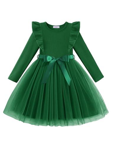 Arshiner Toddler Tulle Dress Little Girls Fall Winter Casual Kids Christmas Xmas Green Holiday Outfits, Height 110